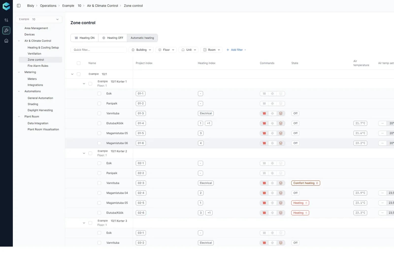 Bisly zone configuration screen