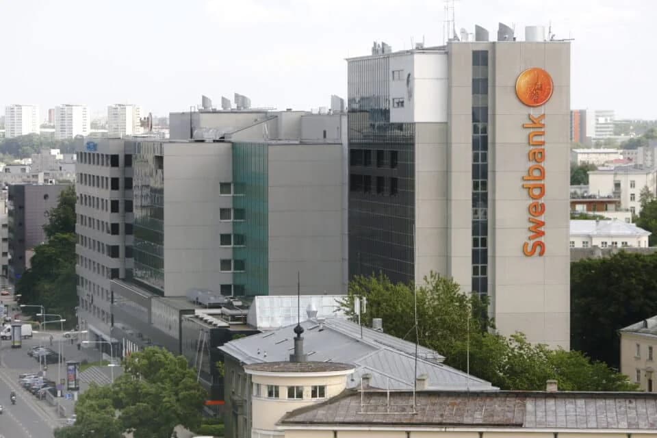 Liivalaia office complex in Tallinn, with the former Swedbank headquarters in the foreground