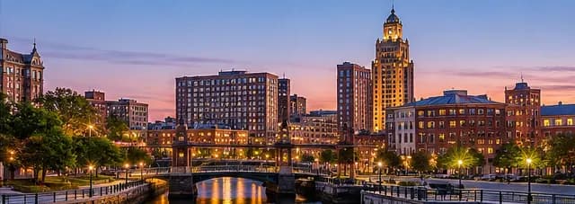 Edificios y puentes del centro de Providence junto al río Providence