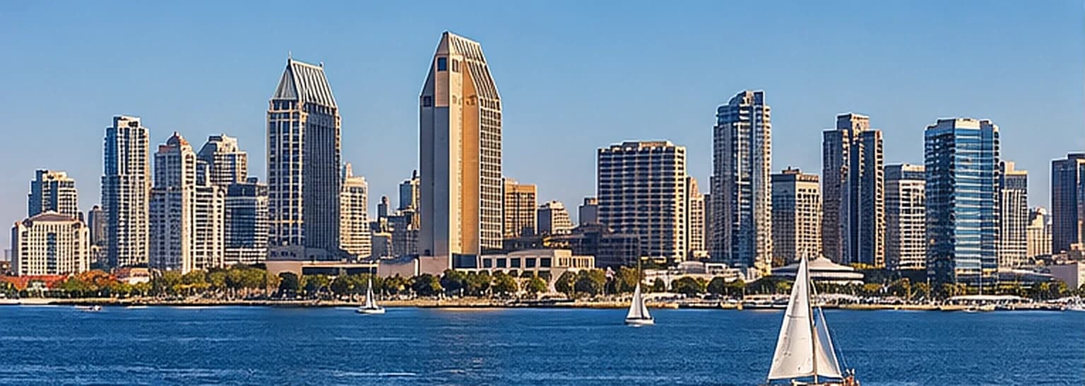 San Diego downtown commercial skyline viewed across the bay